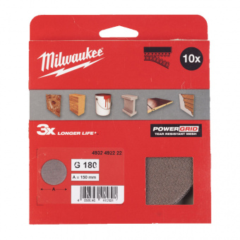 MILWAUKEE Сітка шліфувальна PG Mesh HL, Ø150мм, зерно 180, (10шт) | 4932492222