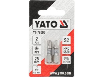 Насадка викруткова YATO PZ3 х 25мм. HEX 1/4", покрита нікелем, 2шт.[10]