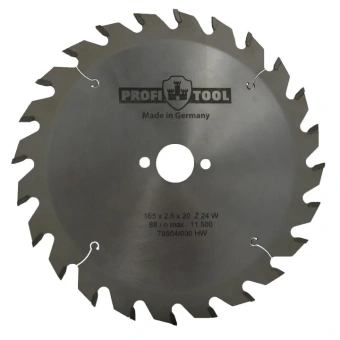 Диск пильный по дереву 165х2.6х1.6х20 мм, Z=24, форма зуба W (ATB), продольный рез PROFITOOL