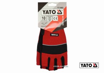 YATO Рукавиці робочі з відкритими пальцями YATO : штучна шкіра + синтетична тканина, розмір 10  | YT