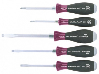 WIHA 29138 Набор отверток MicroFinish шлiц / Philips, 5 предметов 