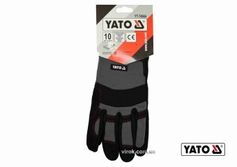 YATO Рукавиці робочі з застібкою-липучкою YATO : штучна шкіра + синтетична тканина, розмір 10  | YT-