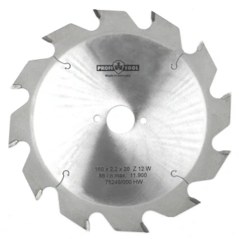 Диск пильный по дереву 160х2.2х1.4х20 мм, Z=12, форма зуба W (ATB), продольный рез PROFITOOL