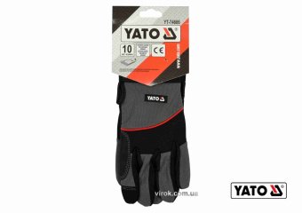 YATO Рукавиці робочі з застібкою-липучкою YATO : штучна шкіра + синтетична тканина, розмір 10  | YT-