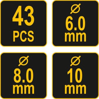 VOREL Засоби для кілкових сполучень по дереву YATO з діаметром 6, 8, 10 мм, набір 43 шт.  | 24080