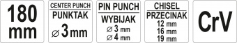 YATO Зубило та пробійник з протектором YATO, Набір 6пр. l=180мм  | YT-4710