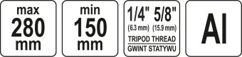YATO Штатив тринога YATO телескоп (2 секціі) . кріплення 5/8", з штангою 70мм. H= 150-280 мм. алюмін