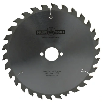 Диск пильный по дереву 210х2.6х1.6х30 мм, Z=30, форма зуба W (ATB), продольный рез PROFITOOL