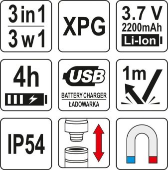 YATO Ліхтар з обладунками 3 в 1 YATO для ремонтних робіт з зарядним пристроєм, в футлярі  | YT-08521