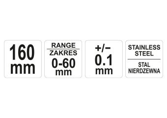 YATO Штангенциркуль для гальмівних дисків YATO: l=160 мм, з діап.- 0-60 мм, точн ± 0,1мм, губки-55мм