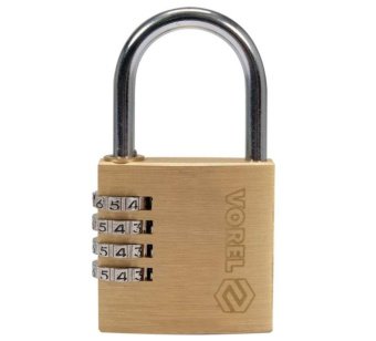 VOREL Замок навісний з кодовим замиканням : латунний корпус- 40х 11,8х39,5 мм, стал дуга- 30х25х 5 м