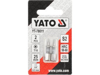 Насадка викруткова YATO TORX T10 х 25мм. HEX 1/4", покрита нікелем, 2шт.[10]