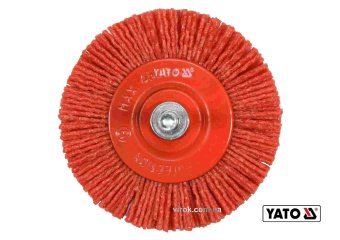 YATO Щітка зачисна з нейлоновим ворсом, дискова до дрилі YATO : Ø=75 мм, зі шпинделем Ø=6 мм  | YT-4