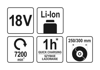 YATO Газонокосарка акумуляторна YATO Li-Ion 18 В, обрізний діап. Ø=25/30 см,( БЕЗ АКУМУЛЯТОРА)  | YT