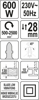 YATO Лобзик ручний мережевий YATO : P= 600 Вт, 500-2500 об/хв, глибина різу метал/дерево- 10/130 мм 