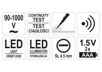 YATO Індикатор напруги мережі YATO контрольний, 90-1000 В, плоский шліц SL4.5 мм  | YT-28312