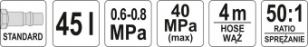 YATO Мастильний апарат пневматичний YATO : бак- 45 л, тиск- 0.8 MPa, вихід. тиск- 300-400 Bar, шланг