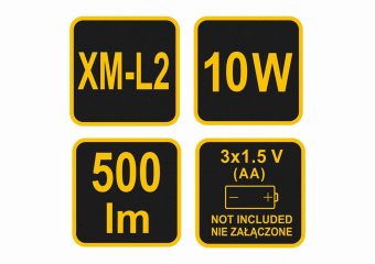 Ліхтар CREE XM-LM світлодіодний VOREL: 10Вт, 500lm, живлення-3 ААA бат, Ø=65x155 мм, 3 режими(DW)