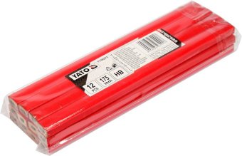 YATO Олівці столярні з твердістю HB YATO: L= 175х 5х 2 мм. 12 шт, в деревяній червоній оболонці  | Y