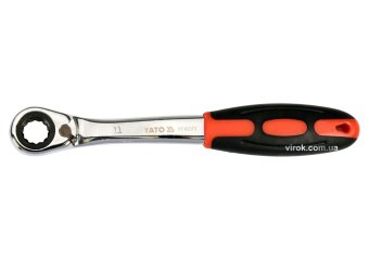 YATO Ключ накидний, вигнутий з тріщаткою YATO: М11, HRC 42-48, Cr-V, з прогумов. ергономічною ручкою