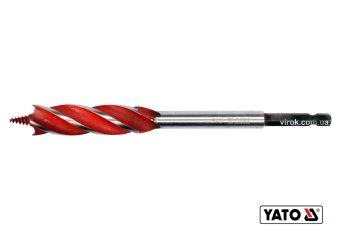 YATO Свердло по дереву YATO : Ø= 18 мм, L= 165 мм, HRC 40-45 з 4 пругами, HEX- 1/4"  | YT-44684