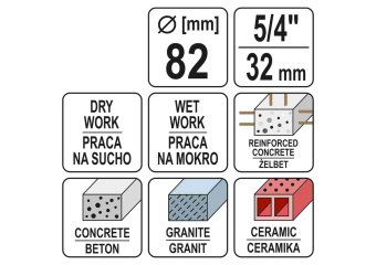 YATO Свердло корончате по каменю, бетону YATO: Ø= 82 мм, l= 430 мм, з алмазн. пругами, хвостовик- М3