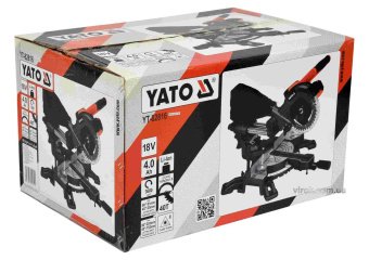 YATO Пила торцьовальна акумуляторна YATO : Li-Ion 18 В, 4 АГод, диск Ø=185/30 мм, різ 0°/45°-51/35мм