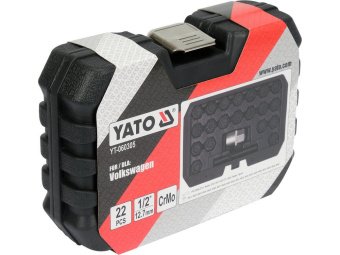 Торцеві головки до гвинтів колісних дисків авто VW YATO: з квадратом- 1/2", компл. 22 шт [20]