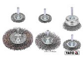 YATO Щітки зачисні з нержавіючої сталі YATO: Ø=37, 50, 62, 75 мм, шпиндель Ø=6мм, 4500 об/хв, 6 шт  