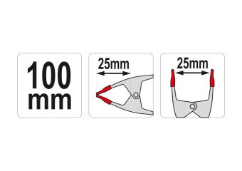 YATO Струбцина пружинна- "прищіпка", металева YATO : L= 100 мм, роб. висота/глиб.- 25/25 мм  | YT-64