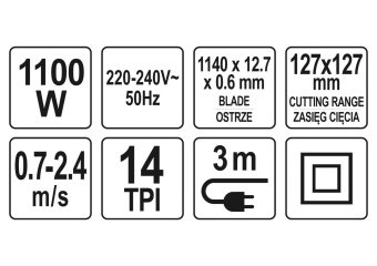 YATO Пила стрічкова по металу YATO з підставкою: 1100Вт, 14 TPI. Пол-1140х12.7х0.6мм, діап- 127х127м