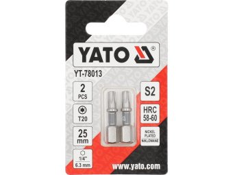 Насадка викруткова YATO TORX T20 х 25 мм. HEX 1/4", покрита нікелем, 2 шт.[10]
