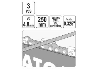 Напильники для гостріння ланок ланцюгів YATO, Ø= 4.8 мм, l= 250 мм, 3 шт. [4/200]
