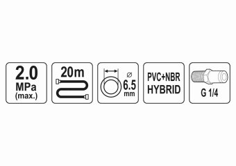 YATO Шланг пневматичний гібридний (ПВХ+БНК) YATO: Ø6.5мм x20м, Ø=1/4", тиск ≤ 2 MPa, різьбов. з'єдн.