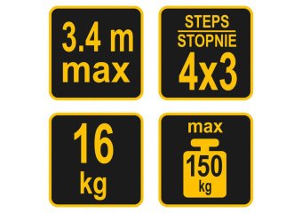 VOREL Драбина розкладна : 4 секції x 3 сходини, h=3.4 м, 94х35х27 см, алюміній+сталь  | 17704