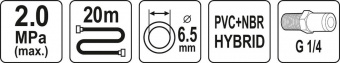 YATO Шланг пневматичний гібридний (ПВХ+БНК) YATO: Ø6.5мм x20м, Ø=1/4", тиск ≤ 2 MPa, різьбов. з'єдн.