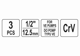 Головки торцеві для обслуговування інжекторних помп YATO : 1/2", Cr-V, 3 шт [12/48]