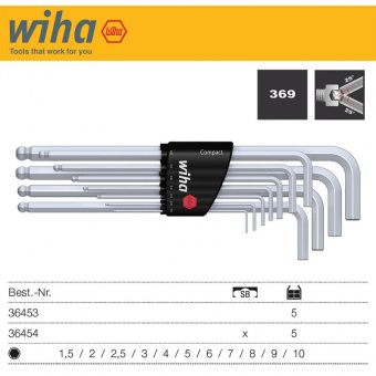 Wiha W36454 Набор из 11 шестигранных ключей со сферической головкой в держателе Compact