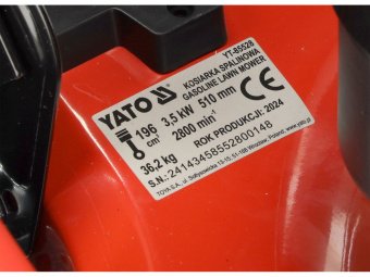 Газонокосарка бензинова YATO з приводом: 3,5кВт, ширина різання: Ø= 51 см, травозбірник- 62л