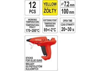YATO Стержні клейові YATO жовті : Ø=7,2 мм, L=100 мм, уп. 12 шт.  | YT-82445
