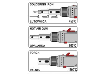 YATO Пальник газовий YATO (t=1300°С), фен (t=600°С) і паяльник (t=450 °С) з обладунками, 3 в 1  | YT