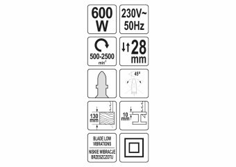 YATO Лобзик ручний мережевий YATO : P= 600 Вт, 500-2500 об/хв, глибина різу метал/дерево- 10/130 мм 