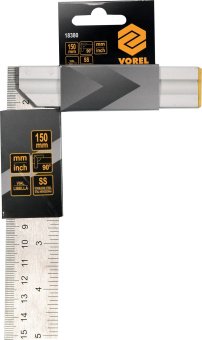 VOREL Кутник з рівнем : L= 150 мм/5", метрична і дюймова шкали, алюміній + сталь  | 18380