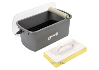 VOREL Відро для плиточних робіт з валиком і теркою з губкою пластикове: 10 л, 41.5х 22х 17.5 см  | 0