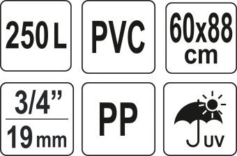 FLO Бак збірний дощової води з ПВХ : 250 л, Ø=3/4", Ø60 x 88 см, стійкий до УФ променів  | 89702