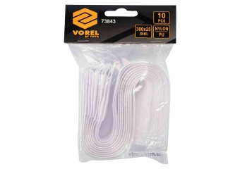 VOREL Хомут-липучка для кабеля : 25 x 300 мм, сірий, нейлон + поліестер + поліуретан, 10 шт  | 73843