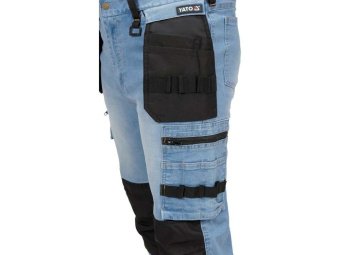 YATO Штани робочі джинс стрейч YATO розмір S/ 74-82 см, ріст- 164-172 см, голубі, 17 кишень, 71% бав