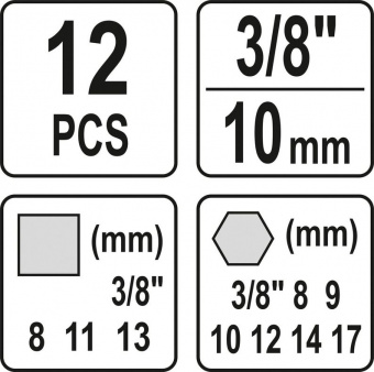 YATO Набір ключів для зливної пробки масляного піддону YATO : квадрат- 3/8", 12 шт.  | YT-0600