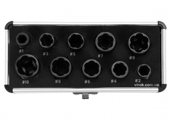 YATO Набір екстракторів для зломаних головок болтів і гайок YATO, з квадр.- 3/8". 10 Од.  | YT-06031