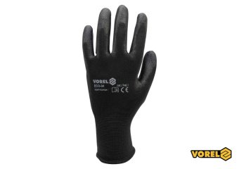 VOREL Рукавиці робочі : чорні, поліестер покритий поліуретаном, розмір 10  | 74080